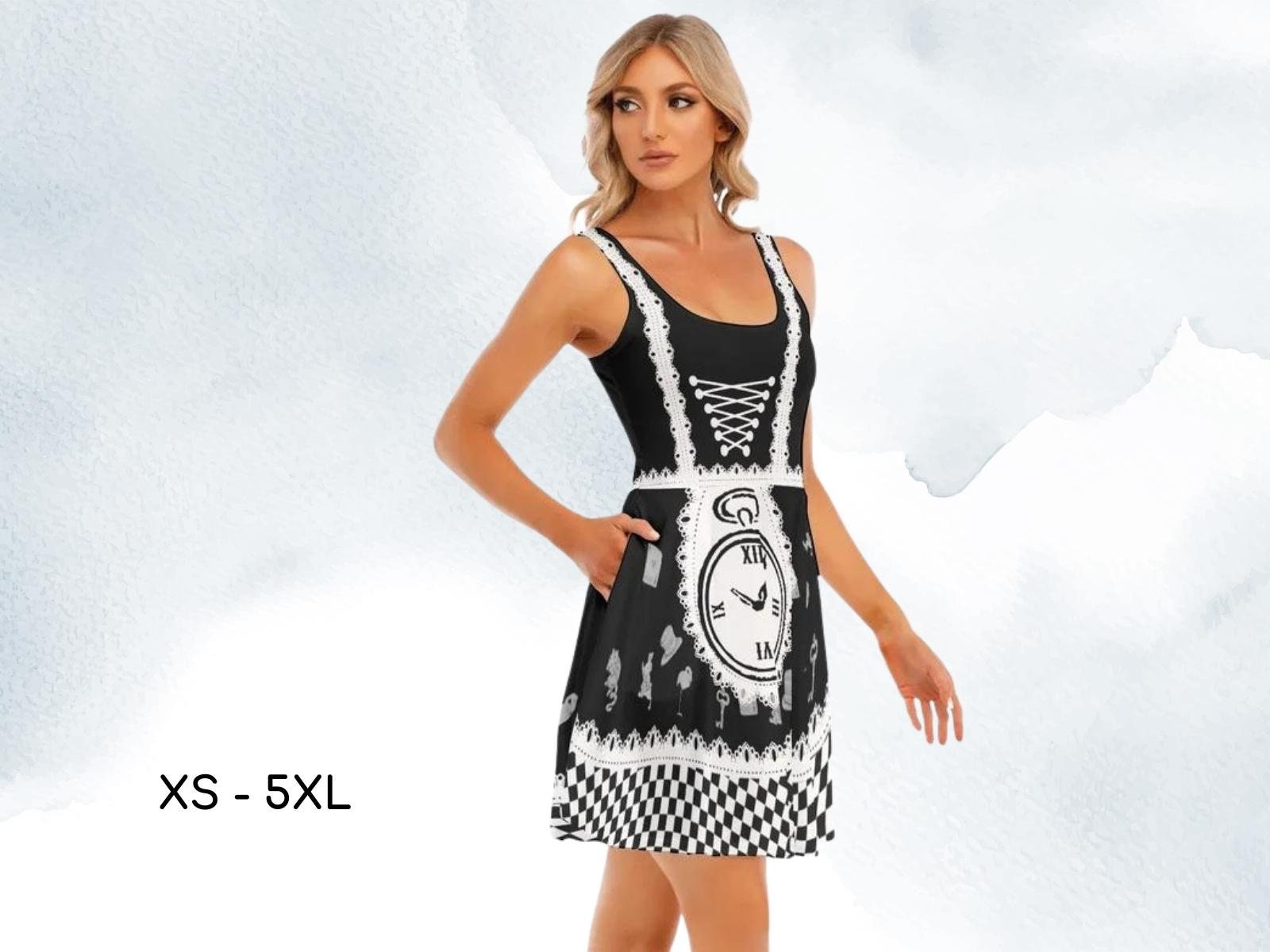 Alice in Wonderland Inspired Black Skater Dress w/ Pockets, Tea Party, Dapper Day, Adult Halloween Costume, Cosplay dress, Gift for Her ++Y