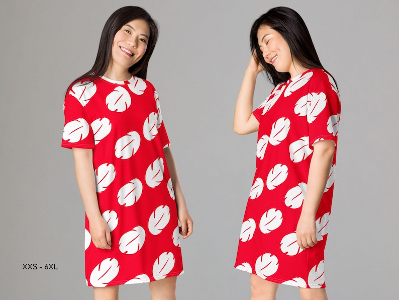 a woman wearing a red and white dress