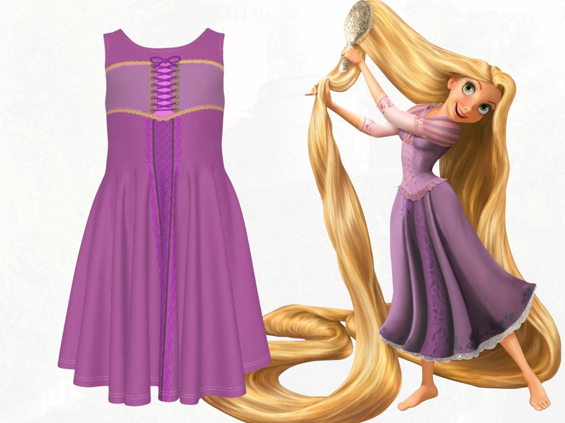 tangled skater dress Rapunzel Inspired Skater Dress Long Hair Princess Disneybound Costume
