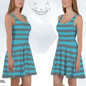 Cheshire Cat Blue Inspired Skater Dress, Alice in Wonderland, Adult Halloween Costume, Gift for Her, Cosplay Dress, Skater Dress ++Y