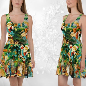 Weihnacht Kleid Vintage Print Gebunden Laufkleid Xmas Party Kleid Cosplay Halloween ++Y