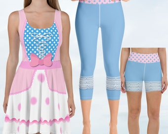 Bo Peep Inspired Skater Dress Yoga Capris & Shorts Mother Day Gift Athletic Activewear Princess Halloween Cosplay Gift for Her Birthday Gift