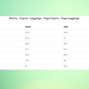 a table that has a chart of the top ten types of leggings