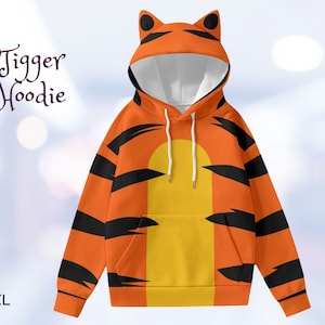 Winnie the Pooh TIGGER Lightweight Hoodie With Ears, Gift for Her, Halloween Costumes, Halloween Hoodie, Halloween Adult Costume, Cosplay