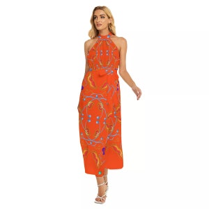 Orange Festival and Summer Women&#39;s Wrap  Halter Dress ++N
