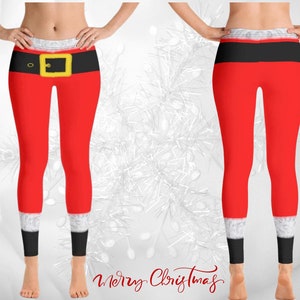 Santa Claus Christmas Leggings, Leggings with Belt, Fun Leggings ++Y