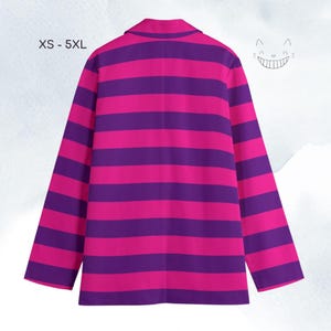 A bright pink and purple striped jacket with long sleeves, as shown in the image.