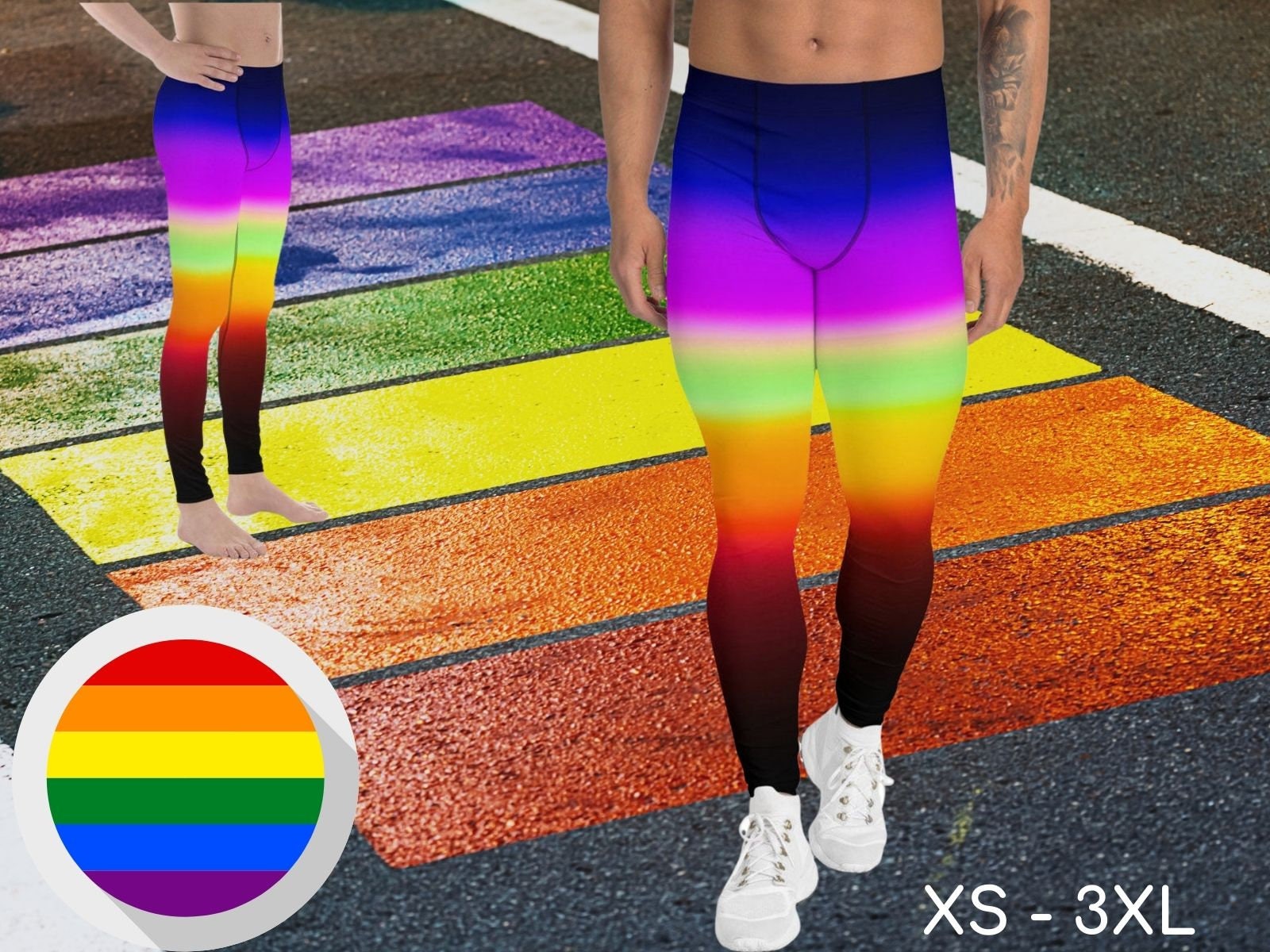 Striped Rainbow Pride Men Leggings Meggings Activewear Pants