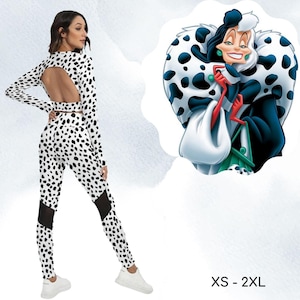 Cruella inspiriertes Sportbekleidungs Set: Cosplay Kostüm, Top & Leggings