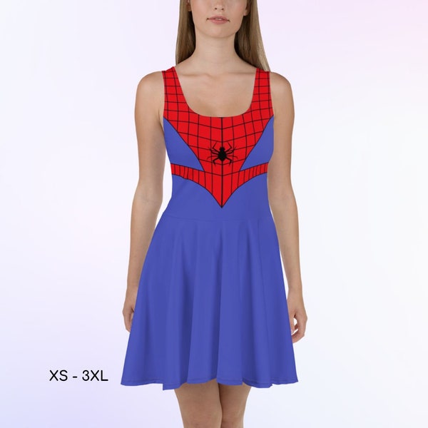 Spider Hero Inspired Bright Skater Dress, Halloween Costume, Gift for Her, Cosplay Girl, Cosplay Dress, Super Guardian, Comics, Human Spider