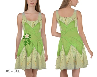 Tinkerbell Tiana inspiriert Goldfee Skater Kleid, Peter Pan, Nimmerland, Halloween-Kostüm für Erwachsene, Cosplay Kleid, Geschenk für Sie