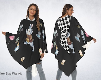 Cape à capuche Alice au pays des merveilles poncho Tea Party Halloween du Chapelier fou