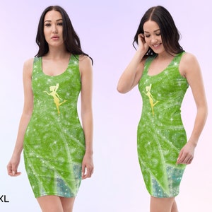 Tinkerbell Fairy Bodycon Dress Running Dress Running Costume Bound Half Marathon Adult Halloween Costume Cosplay Dress Theme Party  ++Y