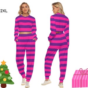 Alice in Wonderland Sweatpants & Long-Sleeved Crop Top SET, Cheshire Cat