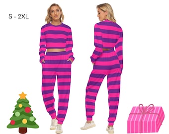 Alice in Wonderland Sweatpants & Long-Sleeved Crop Top SET, Cheshire Cat