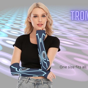 Guantes sin dedos de Tron, guantes largos, Legacy, disfraz de Halloween, cosplay, cumpleaños, regalo para ella, unisex, posavasos, Parks, traje de cosplay ++Y