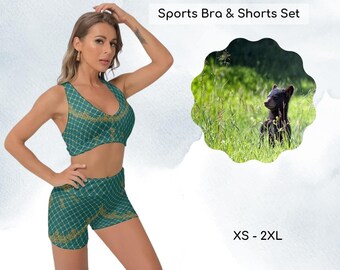 Merida Brave Inspired Sports Bra & Shorts Set, Honeycomb Fabric, Yoga