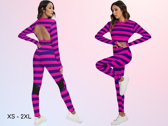 Cheshire Cat Inspired Top & Leggings Set, Cosplay Activewear