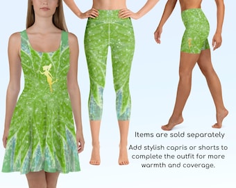 TinkerBell Fairy Skater Dress Yoga Capris Shorts Halloween Running