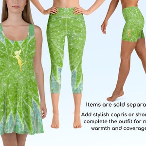 TinkerBell Fairy Skater Dress Yoga Capris Shorts Halloween Running Costume Activewear Princess Cosplay Adult Halloween Costume Half Marathon