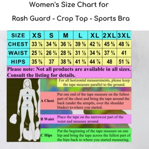 a women's size chart for the top sports bra