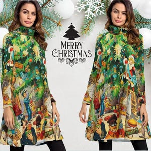 Victorian Christmas Dress, Vintage 1902 Lithograph Women's Turtleneck image 2