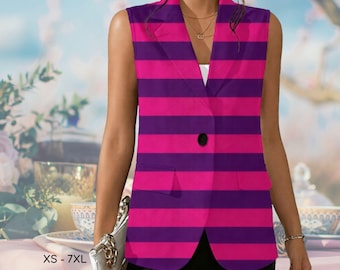 Chaleco sin mangas estilo blazer para mujer con estampado del Gato de Cheshire de Alicia en el País de las Maravillas