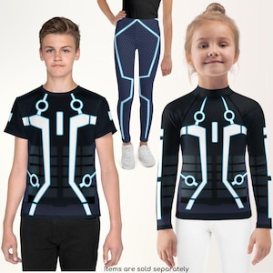 Tron Inspired Kids & Youths Sport Clothing, T Shirt, Legacy, Halloween Costume, Cosplay Outfit, Gift for Her, Birthday Gift, Tron Leggings
