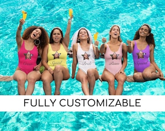 Bachelorette Party Bride Squad with Stars Swimsuit Women Photo Face
