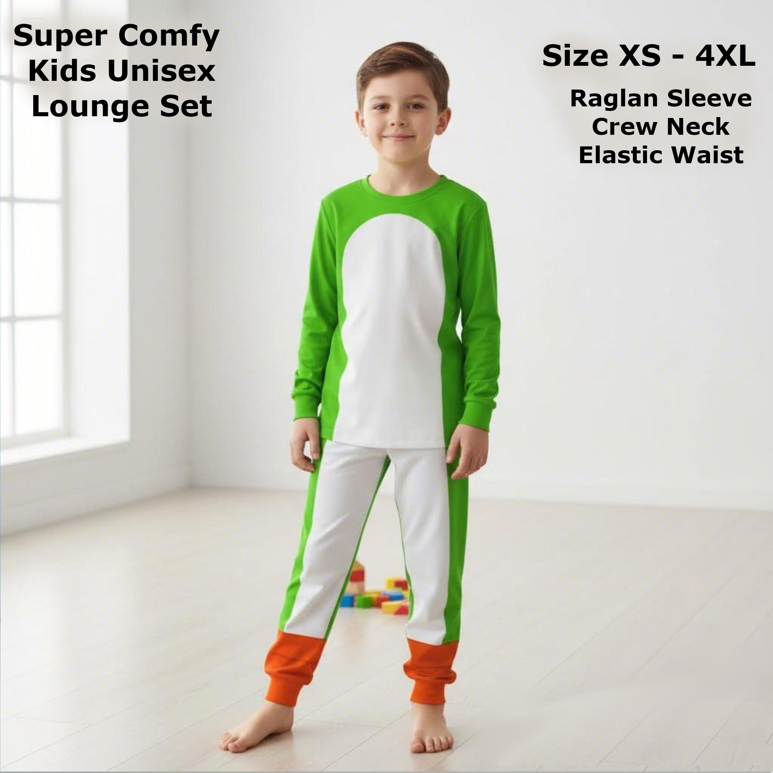 Yoshi Mario Kid's Raglan Sleeve Pajamas With Wide Ankles - Etsy