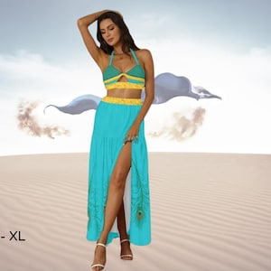 Princess Jasmine Inspired Women&#39;s Tie Back Wrap Dress 2 Piece Set, Princess, Cosplay, Adult Halloween Costume, Gift for Her ++Y