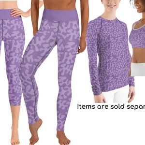 Purple Coral Yoga Shirt, Yoga Pants, Women Capris, Summer Apparel, Surfing Clothing, BeachWear, Gift for Her, Pattern Leggings ++N