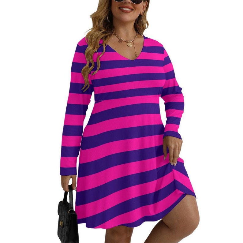 Alice in Wonderland Cheshire Cat Plus Size Dress Adult Halloween Costume image 1