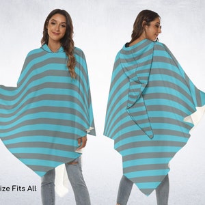 Cheshire Cat Alice in Wonderland Blue Lightweight Cloak with Hood, Poncho, Halloween Adult Costume, Cosplay, ++Y
