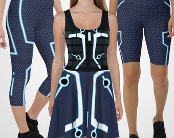 Tron Skater Dress Capris Shorts Tron Ride Legacy Halloween Costume Cosplay Outfit Running Costume Birthday Gift For Her Theme Party