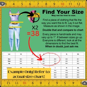 The image is a guide to finding one's size, providing a chart with measurements and a calculator to help determine the best-fitting clothing size.