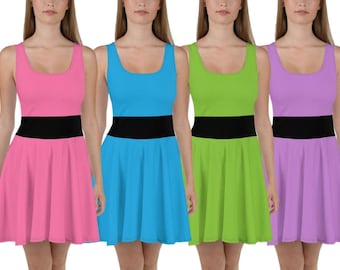 Anime Girls Power Skater Dress Puff Halloween Ppg Super hero Party