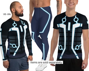 Tron Inspired Men's Sport Clothing, T Shirt, Legacy, Halloween Costume, Cosplay Outfit, Gift for Him, Birthday, Tron Leggings, Rash Guard