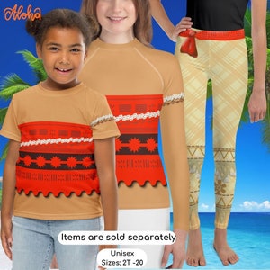 Moana Kids Athletic Costume Rash Guard Surfing T-Shirt Leggings Halloween Cosplay Princess Birthday Gift Character Outfit Unisex ++Y