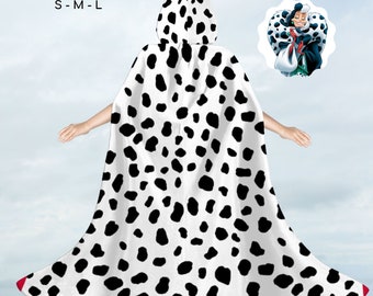 Cruel Lady Dalmatians Halloween Children's Long Cloak Front Open Thin Cape Halloween Outfit Cosplay Birthday Gift Birthday Party Harajuku