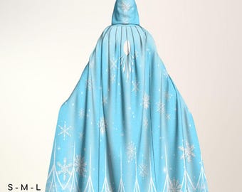 Elsa Frozen Ice Blue Unisex Hooded Cloak/Cape, Halloween, Cosplay Costume,