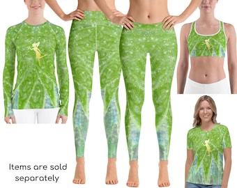 Tinkerbell Fairy Laufendes Kostüm gebunden Halb-Marathon Leggings Shirt Halloween Cosplay ++Y