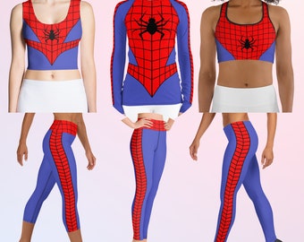 Spider Hero Inspired  Leggings, Rash Guard, Yoga Leggings & Capris, Crop Top, Halloween Costume, Cosplay, Comics, Super, Hero