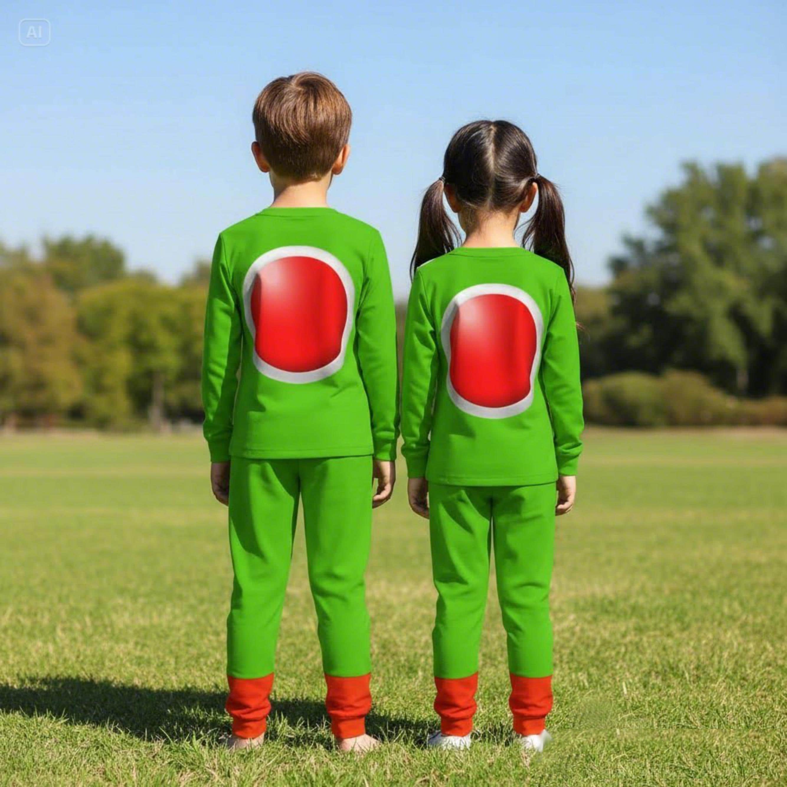 Yoshi Mario Kid's Raglan Sleeve Pajamas With Wide Ankles - Etsy