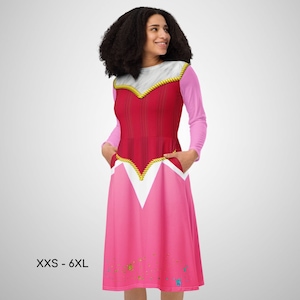 Sleeping Beauty Princess Aurora Long Sleeved Skater Dress, Halloween Dress, Cosplay Outfit, Gift for Her, Mother Day Gift ++Y
