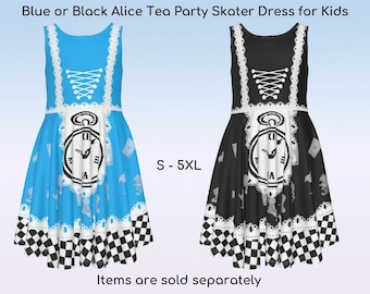 Alice In Wonderland Tea Party Inspired Dress for Kids, Blue or Black