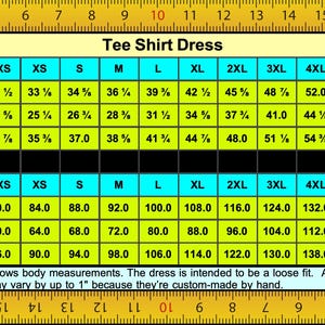 a ruler with a chart of tee shirt sizes