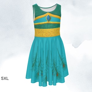 Jasmine Girls Sleeveless Skater Dress Princess Aladdin Genie Lamp Summer Dress Halloween Costume Cosplay Birthday Theme Party ++Y