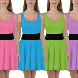 Vestido de patinadora de poder para chicas de anime, vestido de fiesta de superhéroes de PPG para Halloween, arte de fan de chica heroína, disfraz de Halloween para adultos con flores de dibujos animados de los 90 ++Y