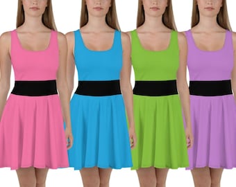 Anime Mädchen Power Skater Kleid Puff Halloween Ppg Superheld Party Kleid Heldin Fan Art 90er Jahre Cartoon Blüte Erwachsenen Halloween Kostüm ++Y